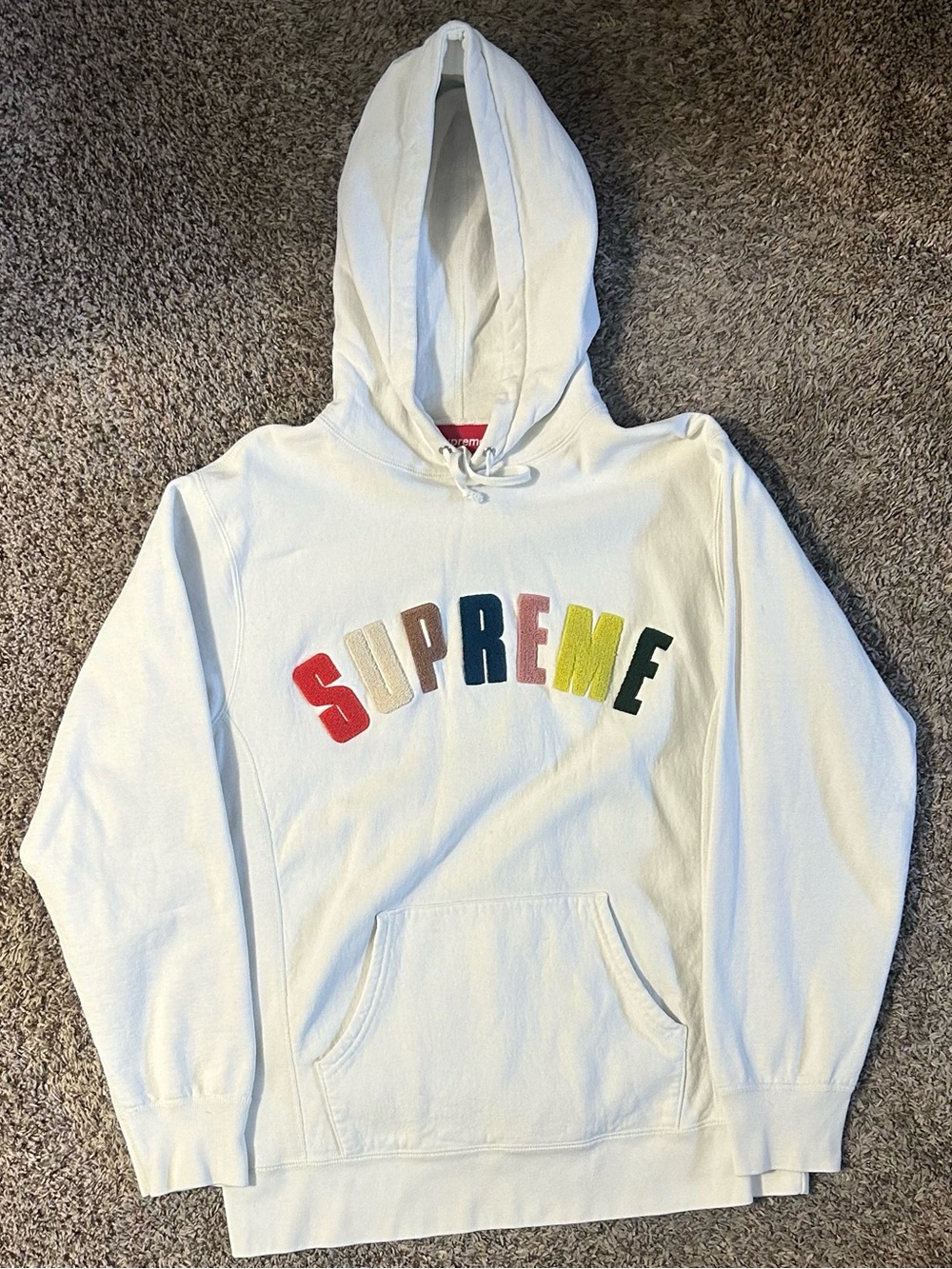 Supreme White Multicolor Logo Hoodie